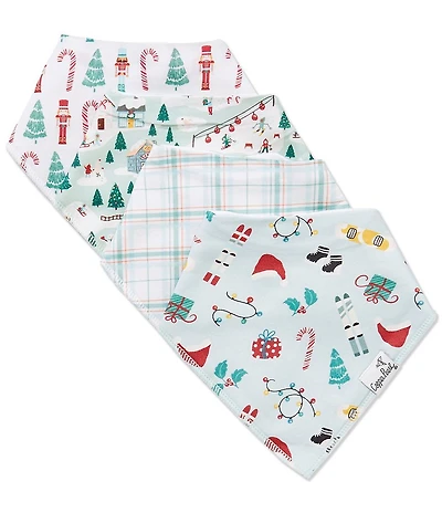 Copper Pearl Baby Boys Nicholas Holiday Print 4-Pack Bandana Bib Set