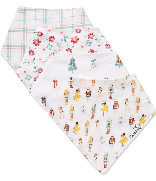 Copper Pearl Baby Girls Juliet Nutcracker Holiday Print 4-Pack Bandana Bib Set