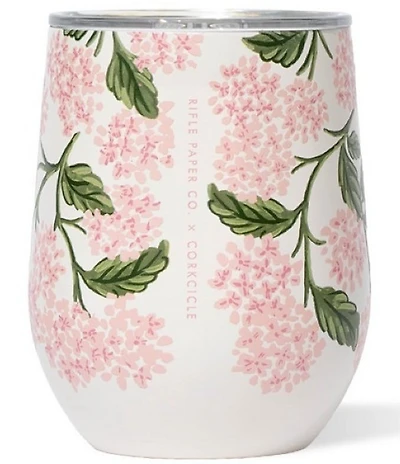 Corkcicle Pink Hydrangea Stainless Steel Triple-Insulated Stemless Wine, 12 oz.