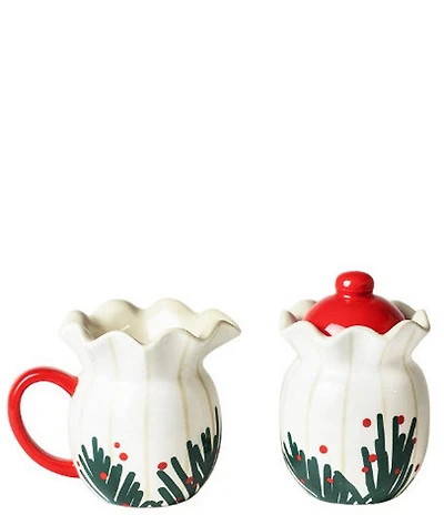 Coton Colors Balsam and Berry Stripes Ruffle Cream and Sugar Set