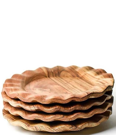Coton Colors Fundamental Wood Collection Ruffle Dinner Plates, Set Of 4