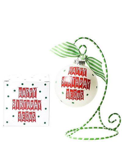 Coton Colors Happy Birthday Jesus Glass Ornament with Green and White Stand
