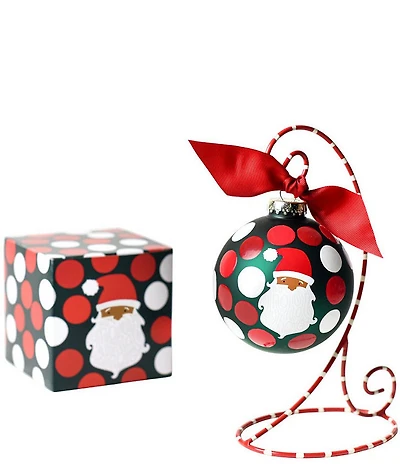 Coton Colors Ho Ho Santa Brown Skin Glass Ornament with Red and White Stand