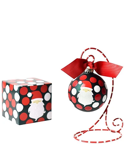 Coton Colors Ho Ho Santa Fair Skin Glass Ornament with Red and White Stand