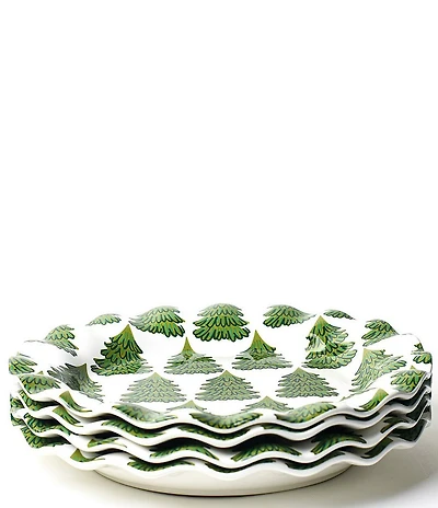 Coton Colors Holiday Evergreen Grove Collection Ruffle Dinner Plates, Set of 4