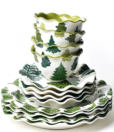 Coton Colors Holiday Fir Forest Collection 12-Piece Dinnerware Set