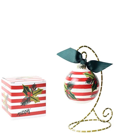 Coton Colors Holly Stripe Glass Ornament with Gold and White Stand