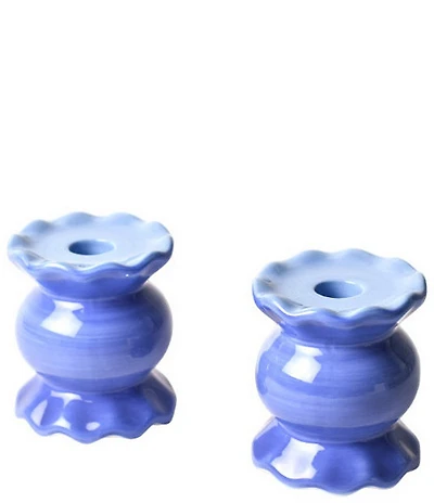 Coton Colors Iris Blue Small Knob Candle Holder with Ruffle, Set of 2