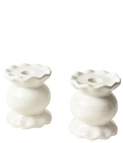 Coton Colors Signature White Small Ruffle Knobbed Candle Holder, Set of 2