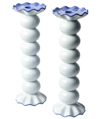 Coton Colors Smoke Large Knobbed Ruffled Candle Holder, Set of 2