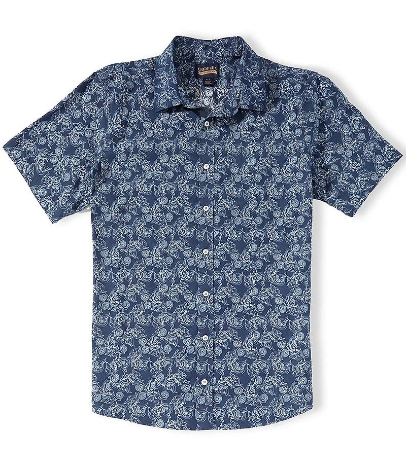 Cremieux Big & Tall Premium Denim Scroll Print Short Sleeve Woven Shirt