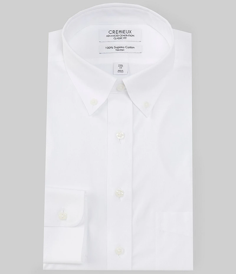 Cremieux Classic Fit Non-Iron Button Down Collar Solid Pinpoint Dress Shirt
