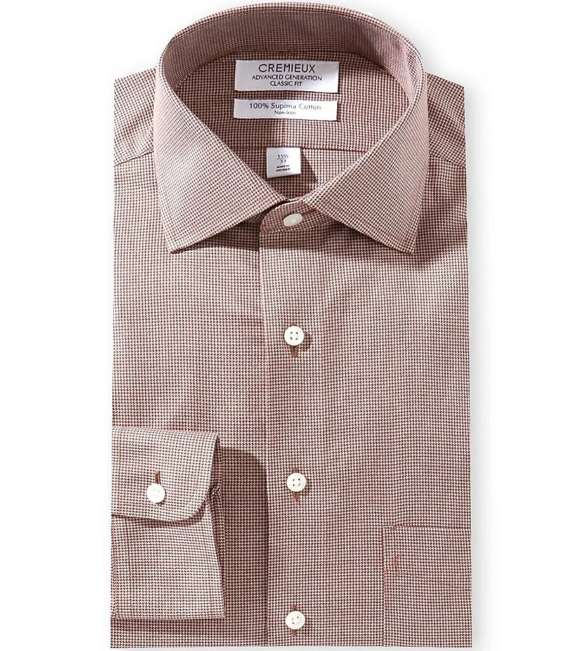 Cremieux Classic Fit Spread Collar Houndstooth Dress Shirt