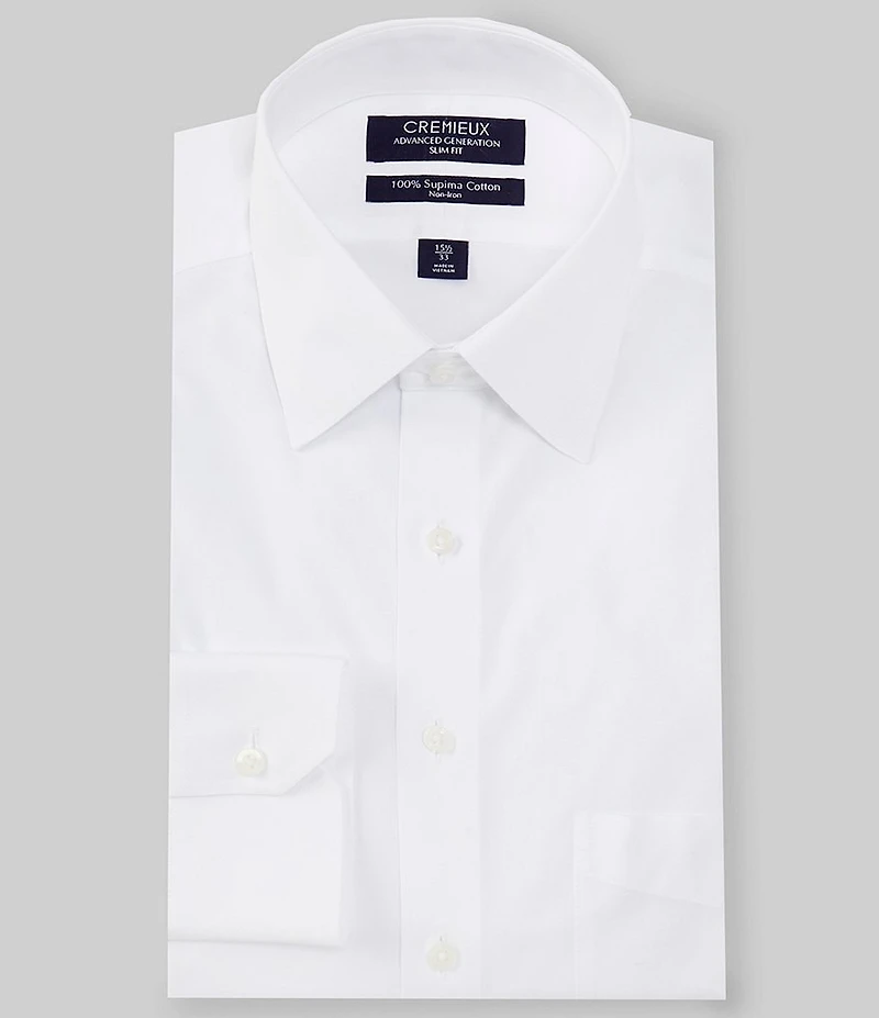 Cremieux Slim Fit Non-Iron Point Collar Mitered Cuff Solid Pinpoint Dress Shirt