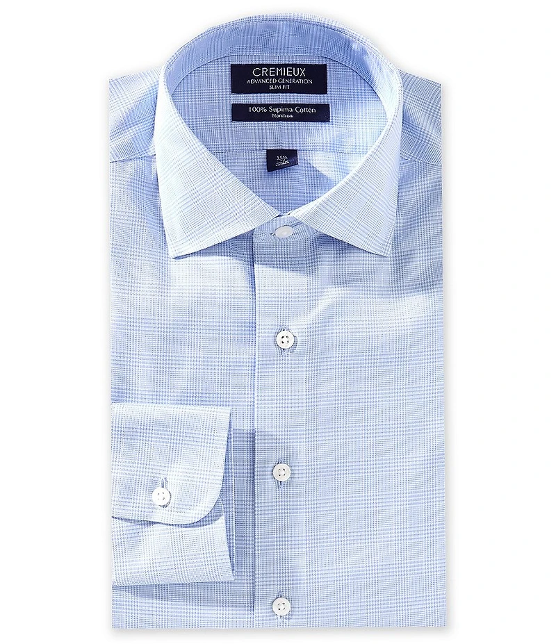 Cremieux Slim Fit Spread Collar Mini Glen Plaid Pattern Twill Dress Shirt