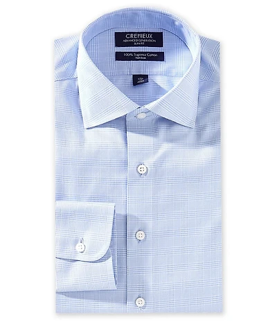 Cremieux Slim Fit Spread Collar Mini Glen Plaid Pattern Twill Dress Shirt