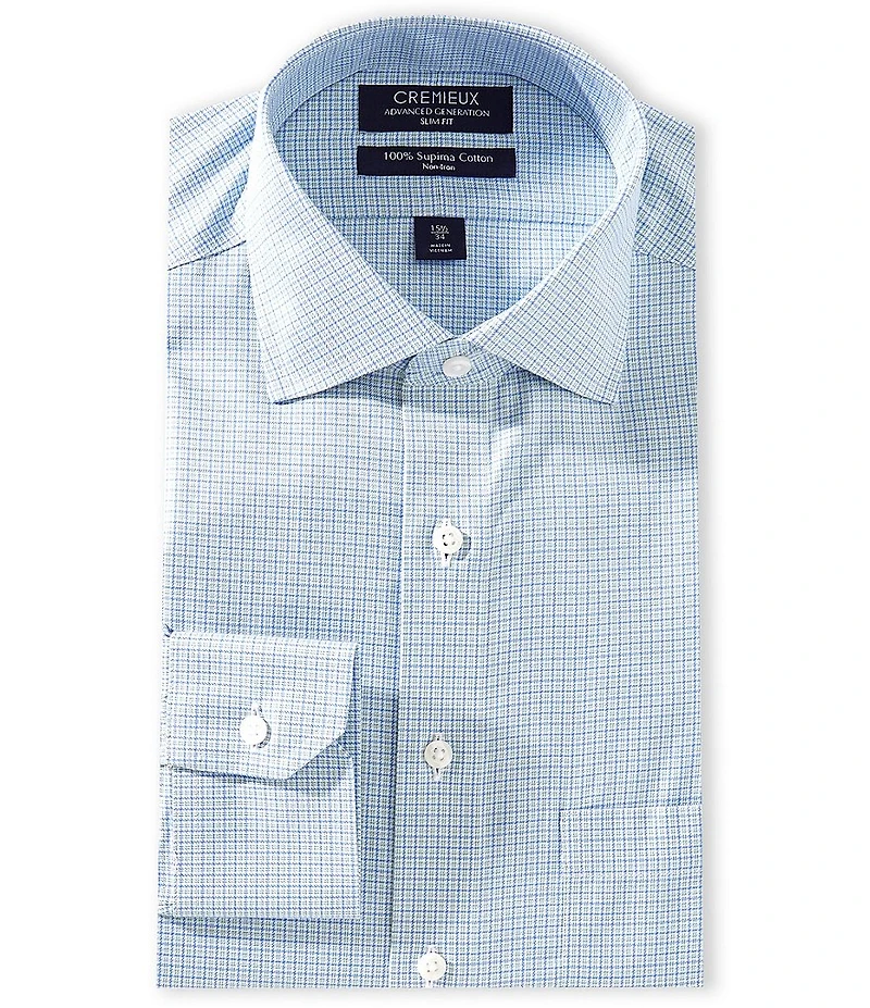 Cremieux Slim Fit Spread Collar Mini Grid Pattern Twill Dress Shirt