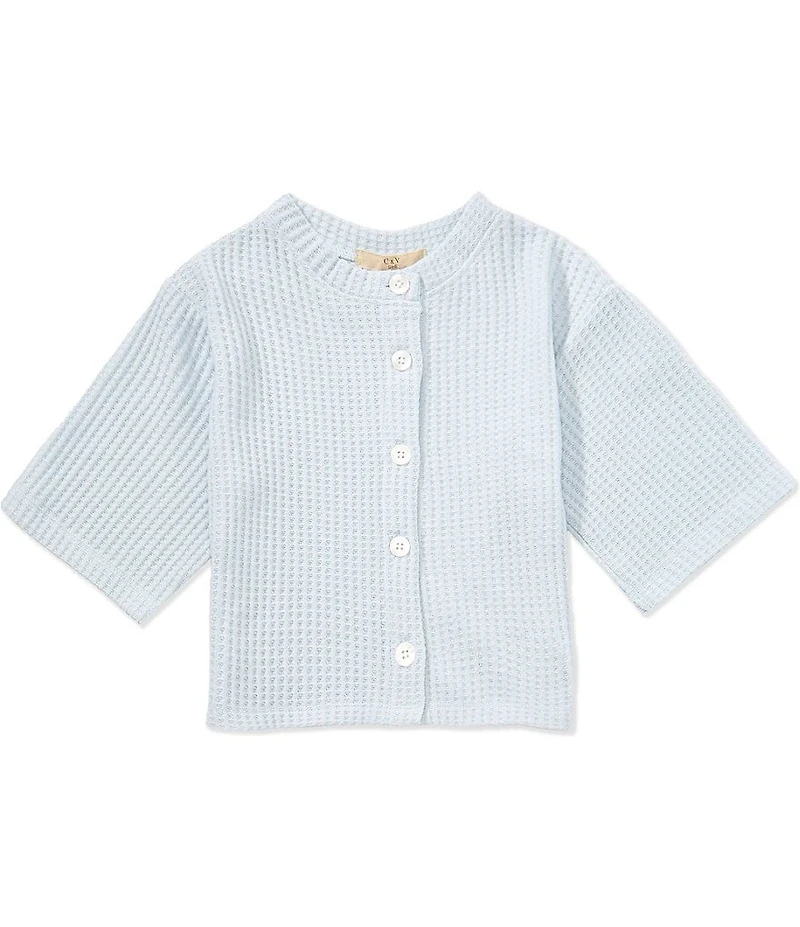 C&V Chelsea & Violet Big Girls Waffle Knit 3/4 Sleeve Cardigan