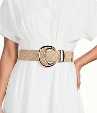 Dillard's Oversized Round Buckle Raffia Belt