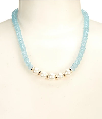 Dillard's Aqua Bead Strand Pearl Frontal Collar Necklace