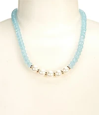 Dillard's Aqua Bead Strand Pearl Frontal Collar Necklace