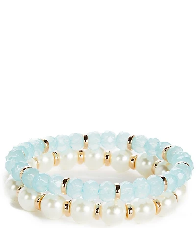 Dillard's Aqua Beaded & Pearl Beaded Stretch Bracelet Set