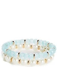 Dillard's Aqua Beaded & Pearl Beaded Stretch Bracelet Set