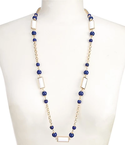 Dillard's Beaded Rectangular Stone Station Long Strand Necklace