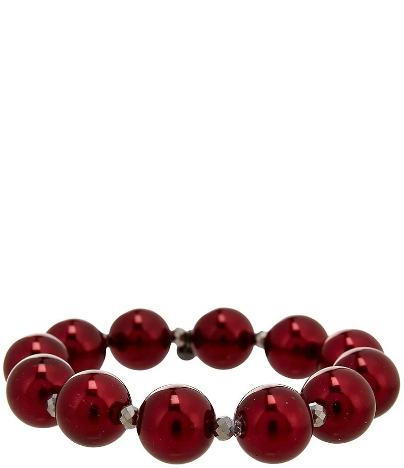 Dillard's Berry Pearl Hematite Beaded Stretch Bracelet