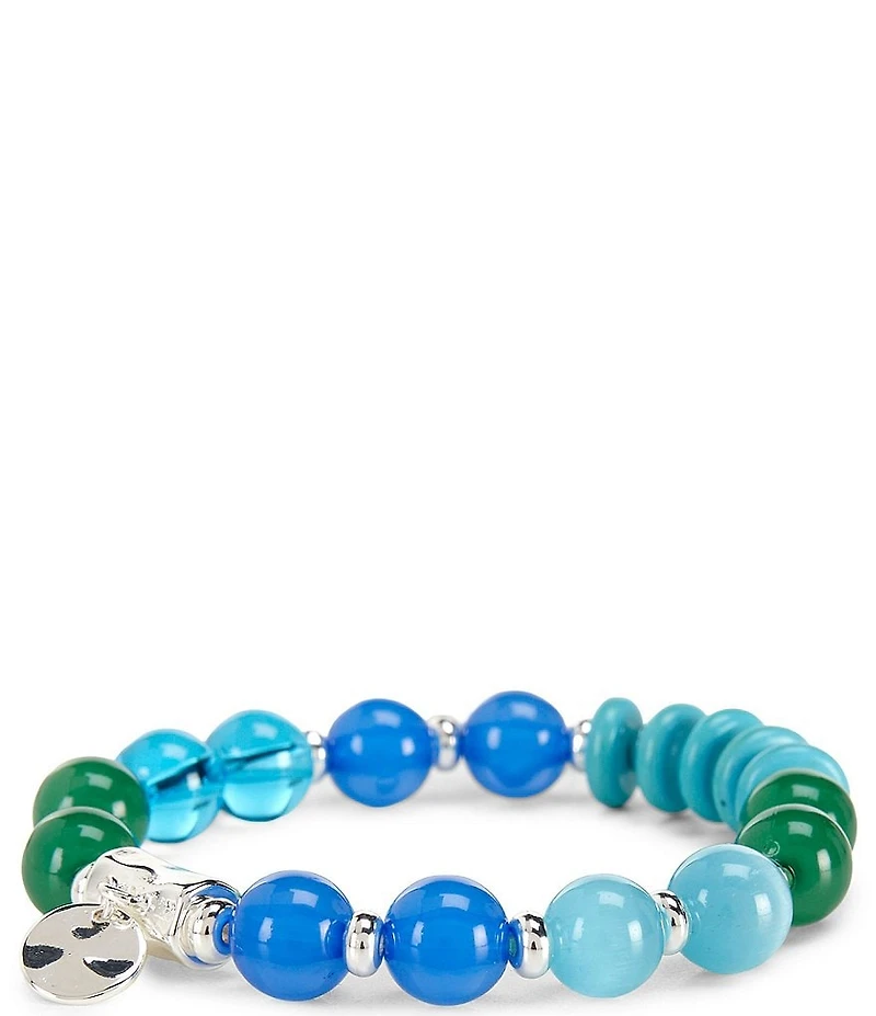 Dillard's Blue & Green Beaded Metal Disc Charm Drop Stretch Bracelet