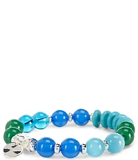 Dillard's Blue & Green Beaded Metal Disc Charm Drop Stretch Bracelet