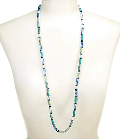 Dillard's Blue Multi Tube Bead & Pearl Station Long Strand Necklace