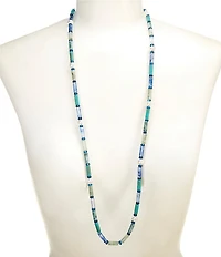 Dillard's Blue Multi Tube Bead & Pearl Station Long Strand Necklace