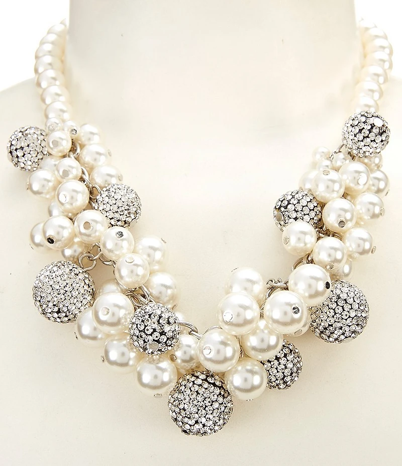 Dillard's Crystal Fireball & Pearl Cluster Frontal Collar Statement Necklace
