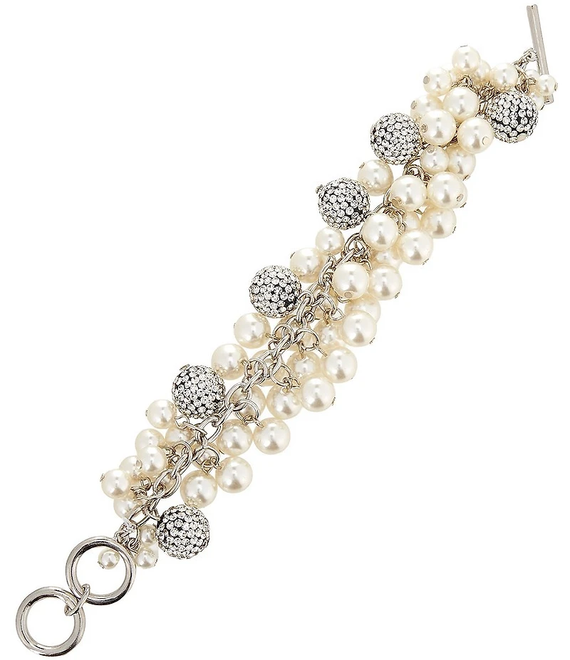 Dillard's Crystal Fireball & Pearl Cluster Line Bracelet