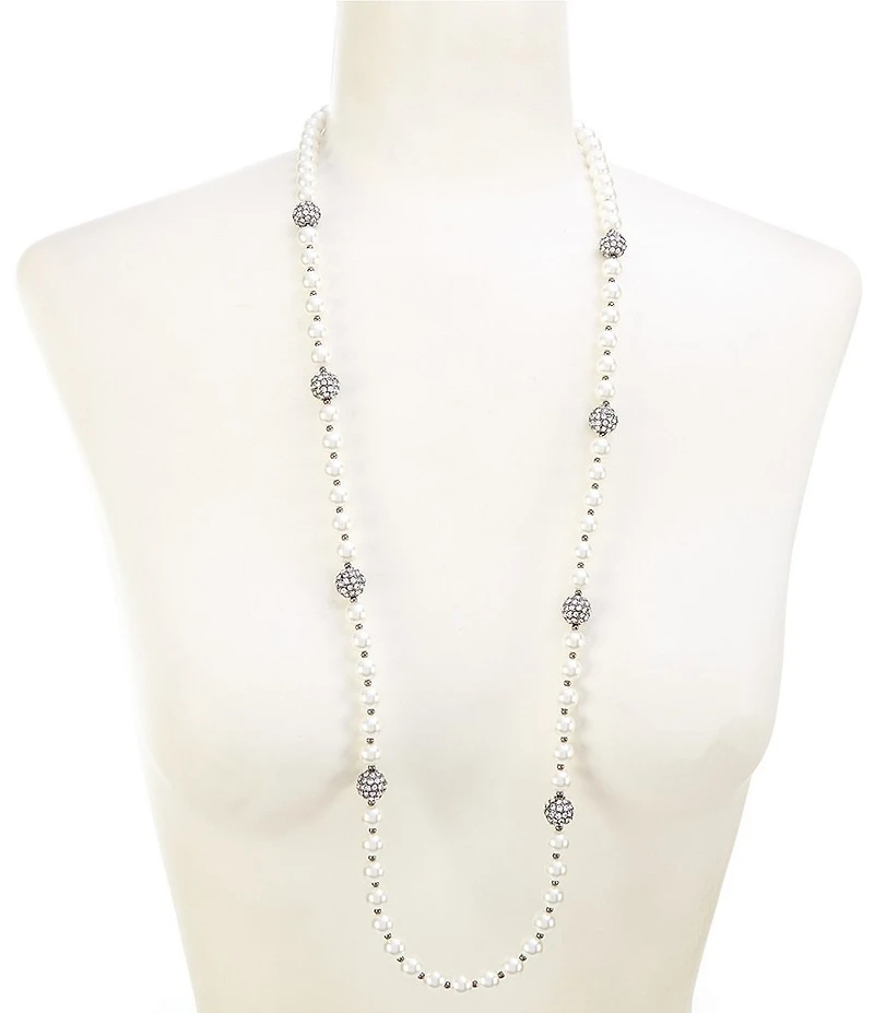 Dillard's Crystal Fireball & Pearl Station Long Strand Necklace