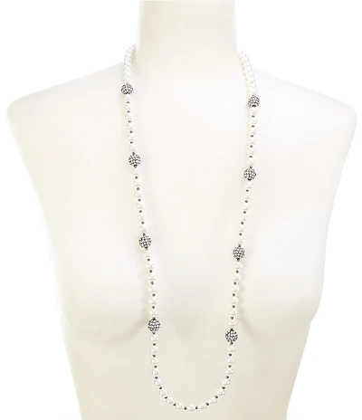 Dillard's Crystal Fireball & Pearl Station Long Strand Necklace