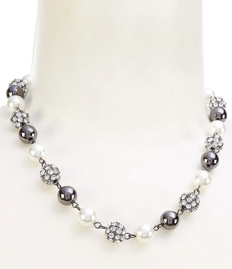 Dillard's Crystal Fireball, Ccb, & Pearl Station Collar Necklace