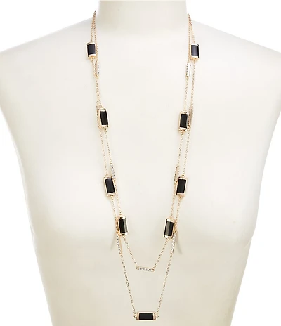 Dillard's Crystal Pave Bar & Jet Enamel 2 Row Station Long Strand Necklace