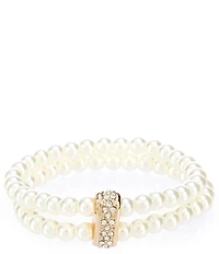 Dillard's Crystal Pave Metal Two Row Pearl Stretch Bracelet