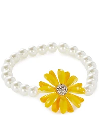Dillard's Crystal Pave Yellow Daisy Pearl Strand Stretch Bracelet