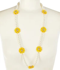 Dillard's Crystal Pave Yellow Daisy Station Pearl Long Strand Necklace