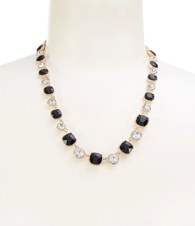Dillard's Crystal Round & Jet Cushion Square Stone Collar Necklace
