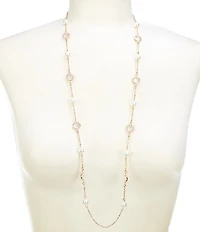 Dillard's Crystal Round Stone & Pearl Station Long Strand Necklace