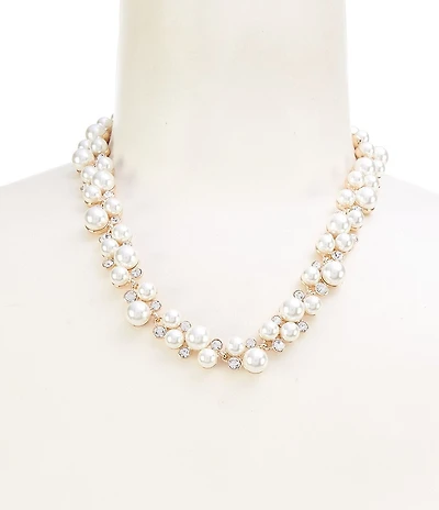 Dillard's Crystal Stone & Multi Pearl Cluster Collar Necklace