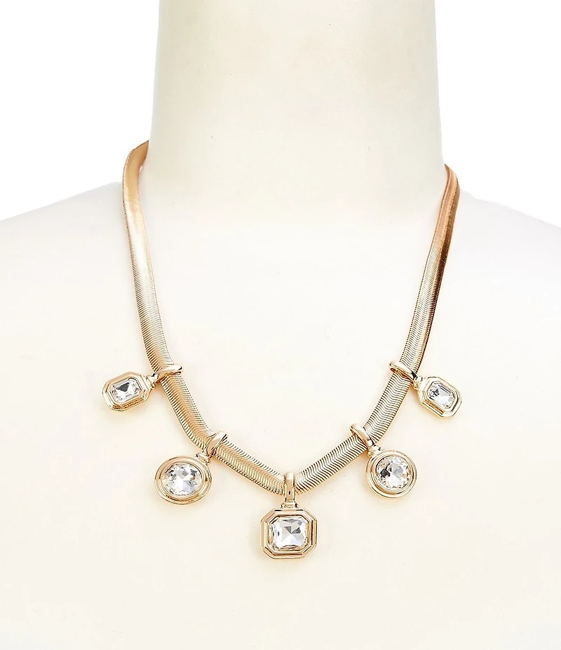 Dillard's Crystal Stone Multi Shape Charm Drop Collar Statement Necklace