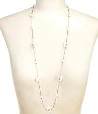 Dillard's Crystal Stone White Enamel Square Bead Station Long Strand Necklace