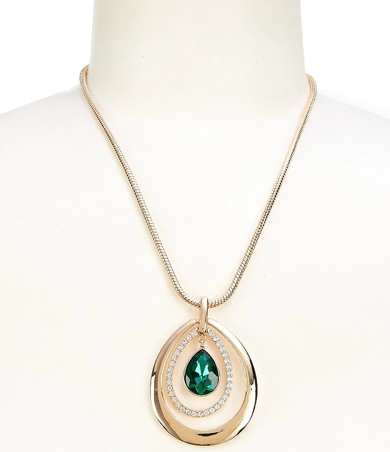 Dillard's Emerald Teardrop Orbital Crystal Pave Short Pendant Necklace