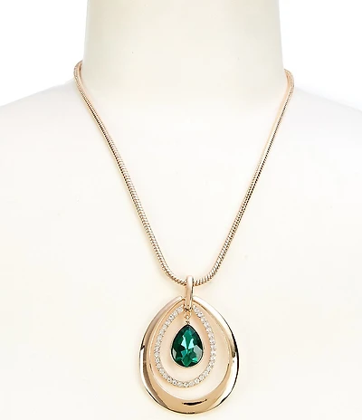 Dillard's Emerald Teardrop Orbital Crystal Pave Short Pendant Necklace