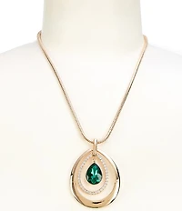 Dillard's Emerald Teardrop Orbital Crystal Pave Short Pendant Necklace
